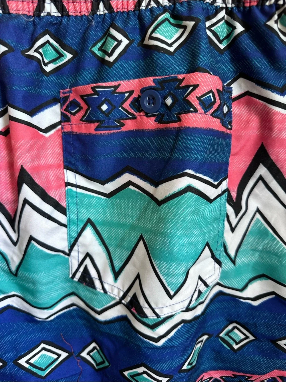 NWT Men’s Swim Trunks LG 36-38 Blue Pink Aztec Print Mesh Lined No Boundaries